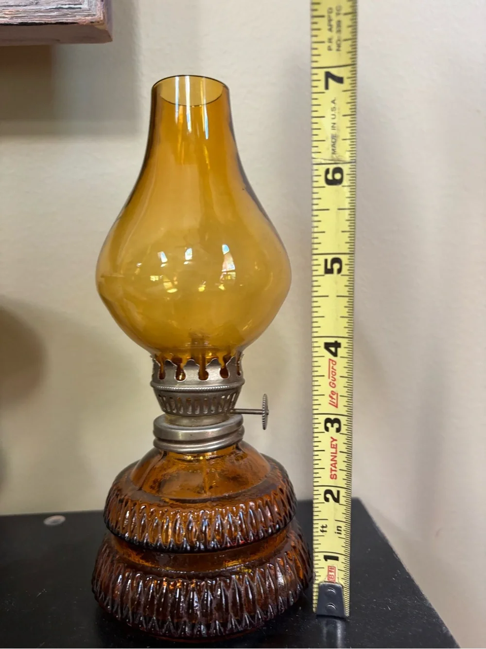 Vintage Amber Glass Oil Lamp 7”